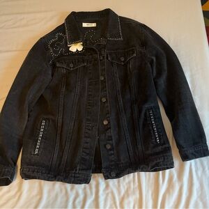 Black Denim Jacket with Studded Details